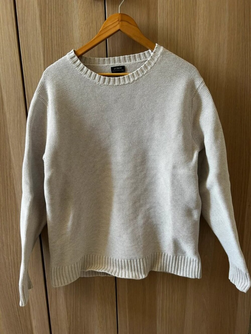 White Textured Cotton Crewneck Sweater Men’s L